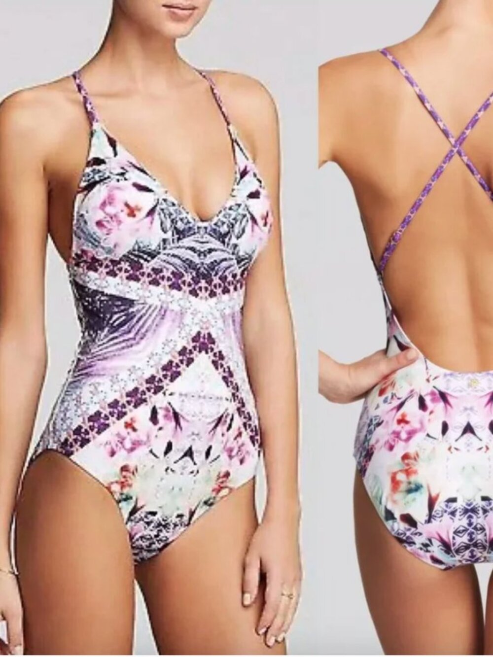 Nanette Lepore Bollywood Goddess swimsuit pink purple Large